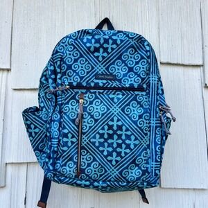 Vera Bradley Backpack Blue Swirl Floral Pattern Large School Travel Bag